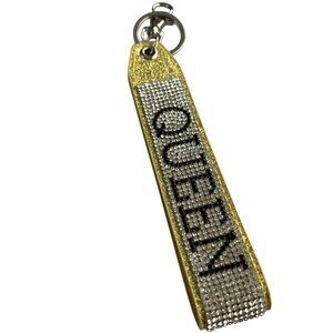 ** Rhinestone Queen Bracelet Keychain Key Ring Purse Bag Backpack GOLD